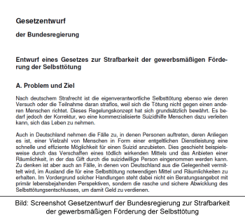 Screenshot Gesetzentwurf zur Strafbarkeit der gewerbsmäßigen Förderung der Selbsttötung