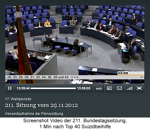 Screenshot Video Bundestagssitzung zur Strafbarkeit der gewerbsmäßigen Förderung der Selbsttötung